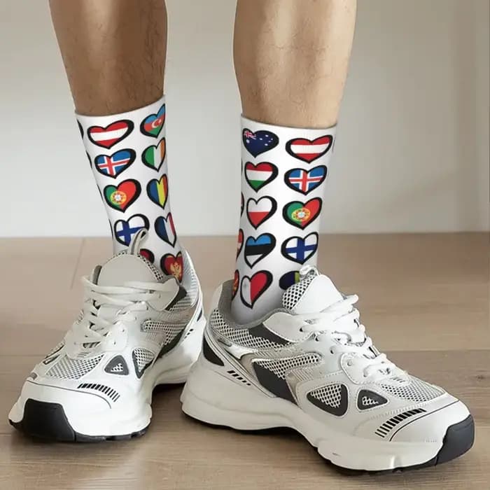 Eurovision Song Concours drapeaux coeurs chaussettes Harajuku bas doux toutes saisons chaussettes longues accessoires pour cadeau d'anniversaire unisexe