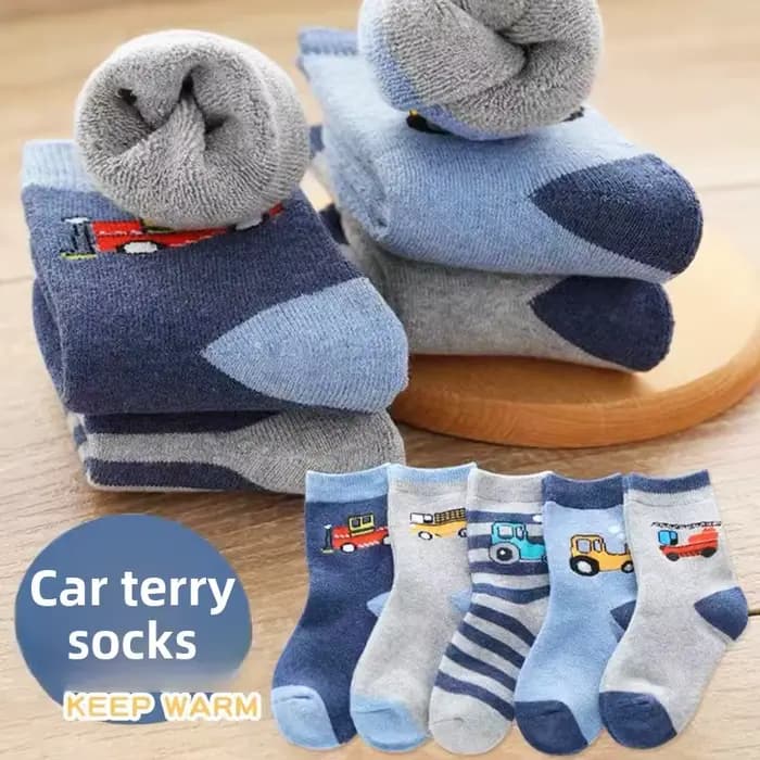 5 paires de chaussettes thermiques en éponge mi-mollet doublées de polaire pour enfants