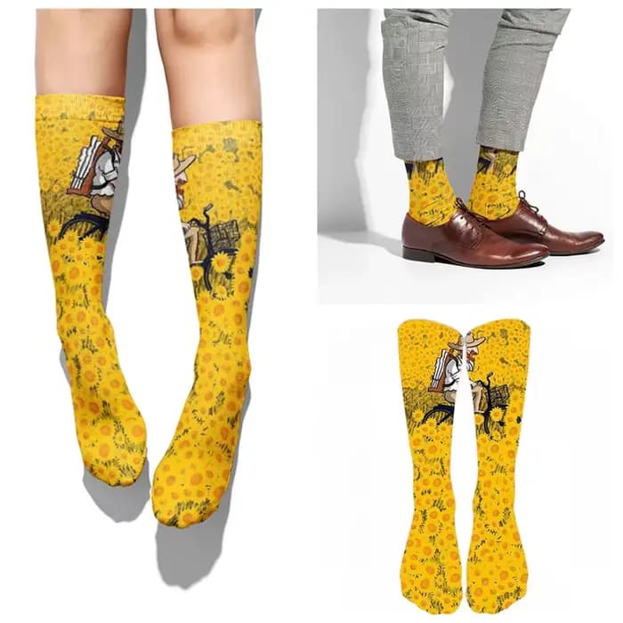 Nouveau dessin animé créatif Van Gogh coton chaussettes femme Kawaii printemps et automne