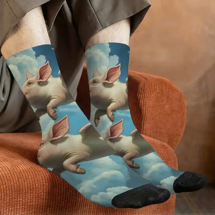 Chaussettes fantaisie pour hommes avec imprimé cochon volant