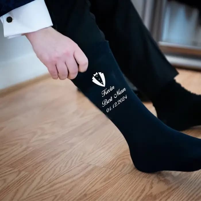 Chaussettes de mariage personnalisées, meilleur homme, marié et page, chaussettes amusantes pour garçon, cadeau personnalisé pour articles de mariage, fournitures de fêtes, décoration de proposition
