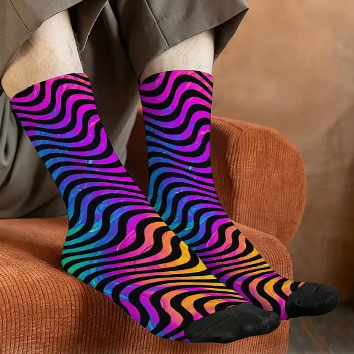 Chaussettes pour hommes à motif ondulé rétro psychédélique