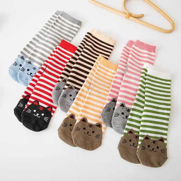 Chaussettes mi-mollet à imprimé animal pour femmes, chaussettes en coton, chaton rayé, chaud, confortable, décontracté, mignon, Kawaii, cadeau pour filles, automne, hiver