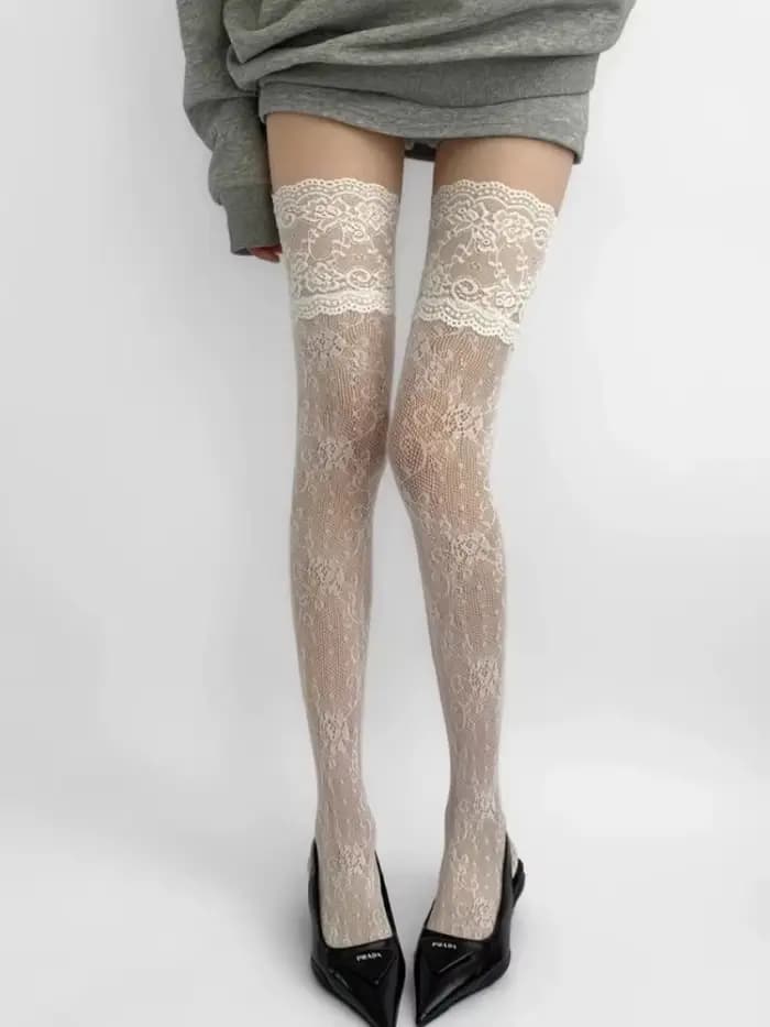 Bas résille Sexy en dentelle florale pour femmes