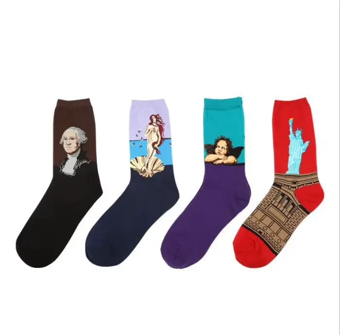 Chaussettes rétro de la série de peinture à l'huile de renommée mondiale pour hommes et femmes