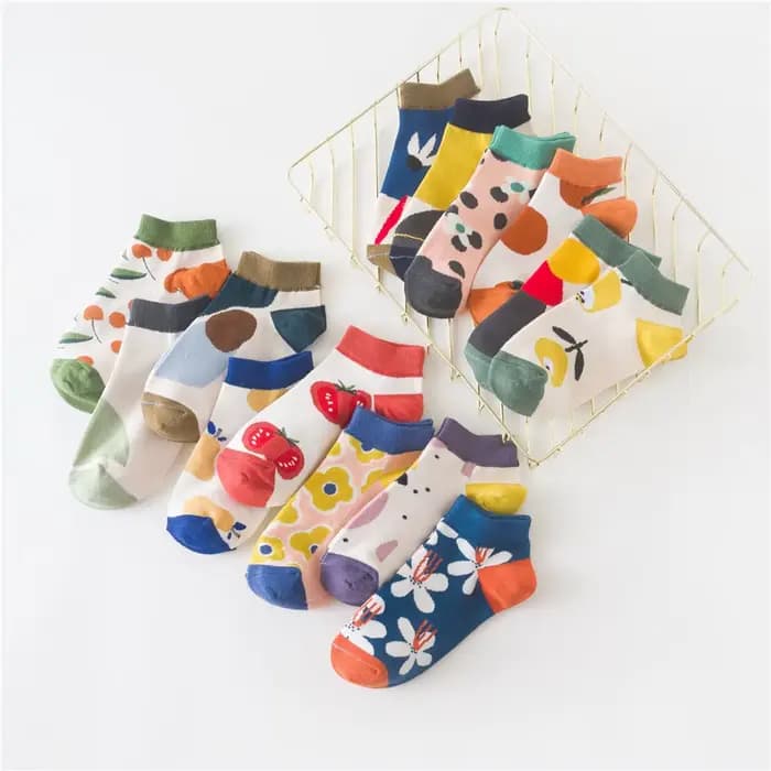 Chaussettes en coton à fleurs colorées pour femmes