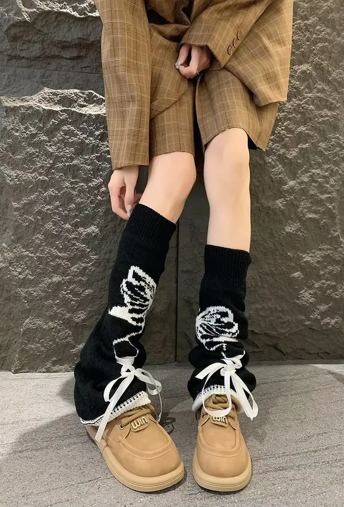 Ensemble de chaussettes Tube longues en soie Y2k, chauffe-jambes Lolita, avec cordon de serrage, JK Girl, paires de papillons