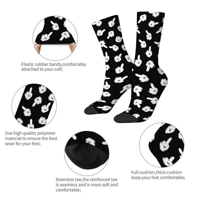 Chaussettes pour hommes imprimées de gestes de main de dessin animé rétro Harajuku-chaussettes décontractées de Style de rue novateur-chaussettes confortables respirantes et antidérapantes