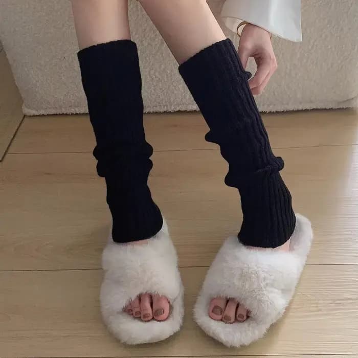 Jambières Lolita 42/52/72cm, chaussettes tricotées Y2K, couvre-pieds chaud, blanc et noir, chauffe-jambes pour femme, automne hiver, chaussettes au Crochet, manchettes de bottes