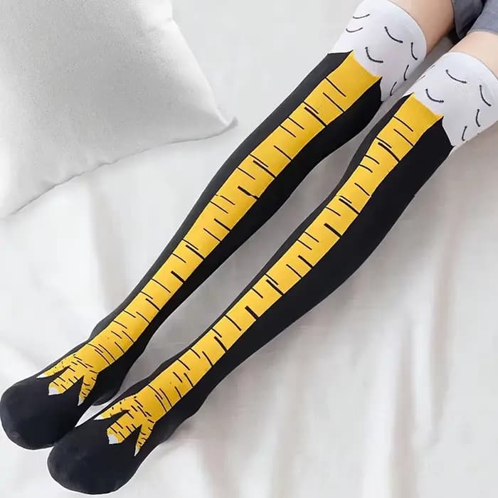 1/2/5 paires femmes genou chaussettes hautes à la mode dessin animé drôle poulet griffe chaussettes Fitness sport décontracté jambe mince Long Tube chaussettes femmes