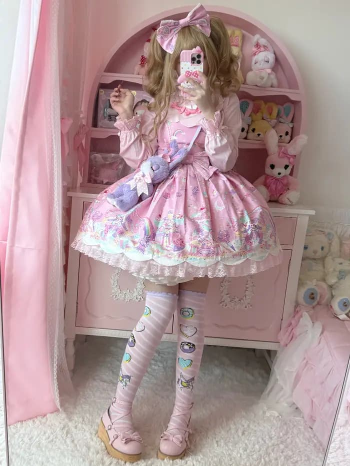 Chaussettes au-dessus du genou Donut de rêve originales chaussettes en coton LOLITA chaussettes imprimées donut licorne