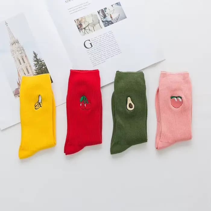 Chaussettes femme couleur bonbon coloré rose rouge vert jaune chaussette femmes filles fruits chaussettes pomme banane cerise chaussettes longues filles Sox