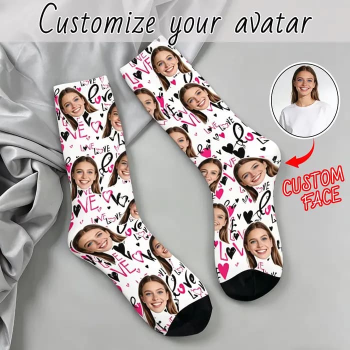 Chaussettes avatar personnalisées pour hommes et femmes, chaussettes photo personnalisées, chaussettes avec photo DIY, cadeaux personnalisés