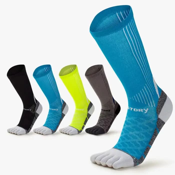 Chaussettes de Sport à cinq doigts pour hommes, chaussettes colorées pour Marathon, longue course à pied, Absorption, semelle épaisse en serviette, chaussettes de Tennis