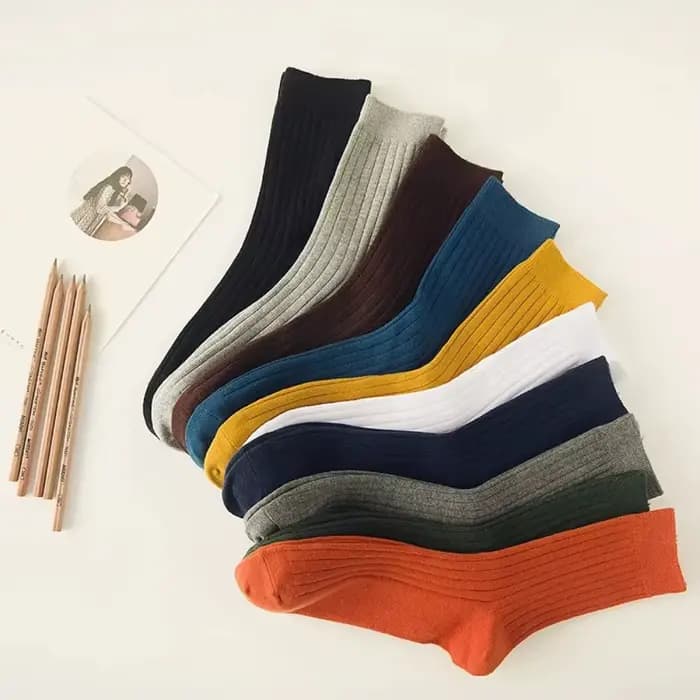 Chaussettes pour hommes automne printemps coton côtelé couleurs unies japonais basique Vintage mode multicolore