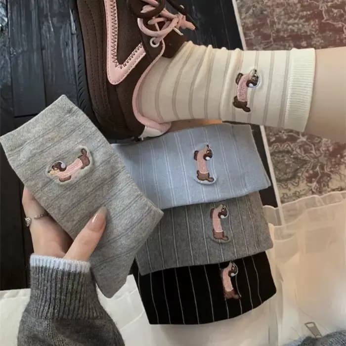 Nouveau mignon broderie dessin animé animaux chaussettes drôle