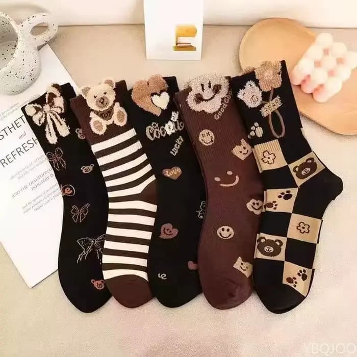 5 paires de chaussettes mi-tube de couleur marron pour femmes, respirantes, absorbant la sueur, anti-odeur, simples et confortables, nouvelle collection automne hiver