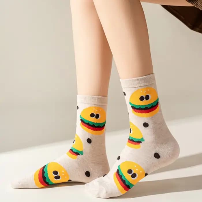 5 paires/pack femmes filles chaussettes mignon dessin animé nourriture coton