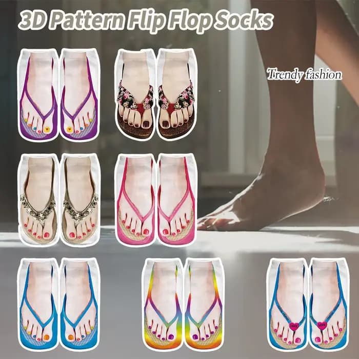 Chaussettes imprimées 3D pour femmes, nouveauté, à faible rinçage, en coton, décontractées, drôles, créatives, tongs, S J4O9
