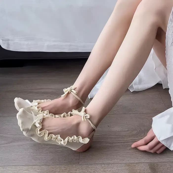 Chaussettes mi-tube en dentelle avec nœud pour femmes