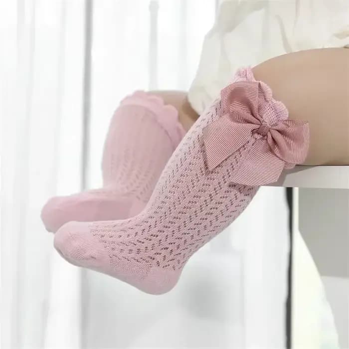 0-36M bébé fille chaussettes enfant en bas âge grand nœud coton été maille infantile genou