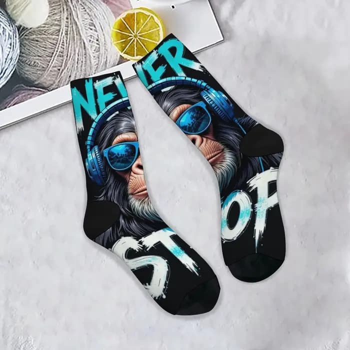 NEVER STOP rock DJ gorille chaussettes roman amusant heureux hommes