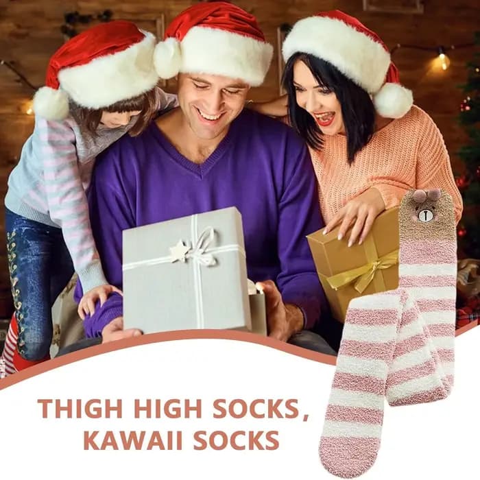Chaussettes hautes en peluche à rayures japonaises pour femmes, jambières d'hiver, chaussettes longues, Kawaii, sourire, sites thermiques, Mori Girl