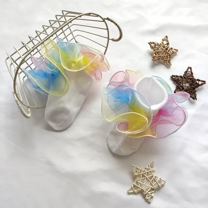 Chaussettes de princesse en dentelle arc-en-ciel pour nouveau-né