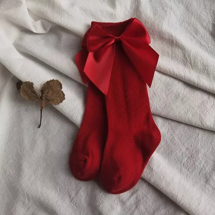 Chaussettes d'automne pour bébés filles de 0 à 5 ans, chaussettes de noël en coton rouge avec gros nœud, hautes, douces et mignonnes pour enfants de 0 à 5 ans