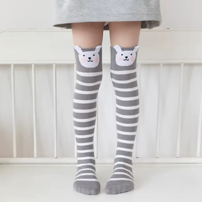 Enfants genou chaussettes hautes bébé enfants dessin animé Animal longues chaussettes en coton pour filles garçons enfant en bas âge école rayé enfant à la mode 2-12 ans