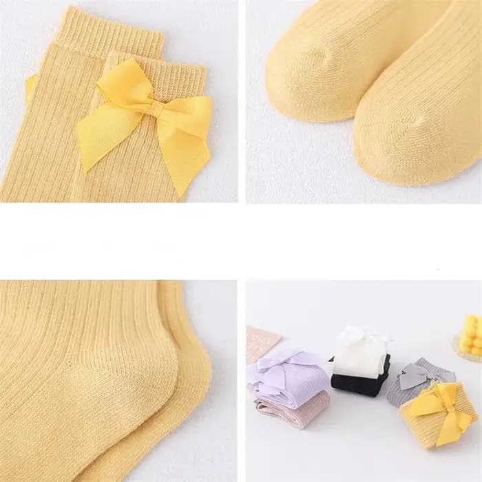 Chaussettes solides pour enfants avec nœuds, chaussettes en coton pour bébés filles, chaussettes longues douces pour tout-petits, chaussettes hautes de princesse pour filles, 2024