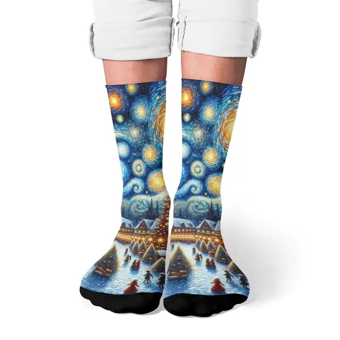 Van Gogh Style réveillon de noël nouveauté chaussettes unisexe rétro mode confortable doux