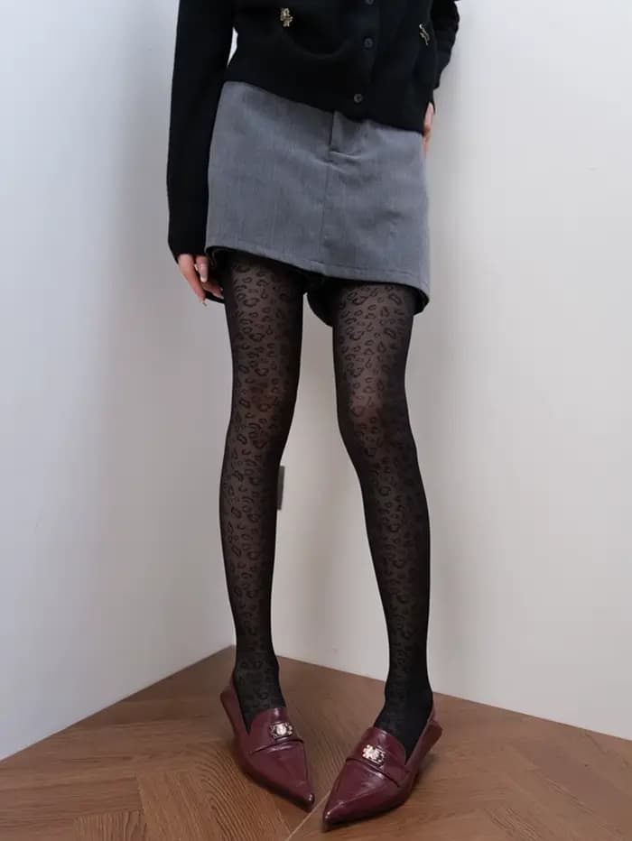 1 paire de collants noirs pour femmes, collants sexy transparents à imprimé léopard, bas à la mode