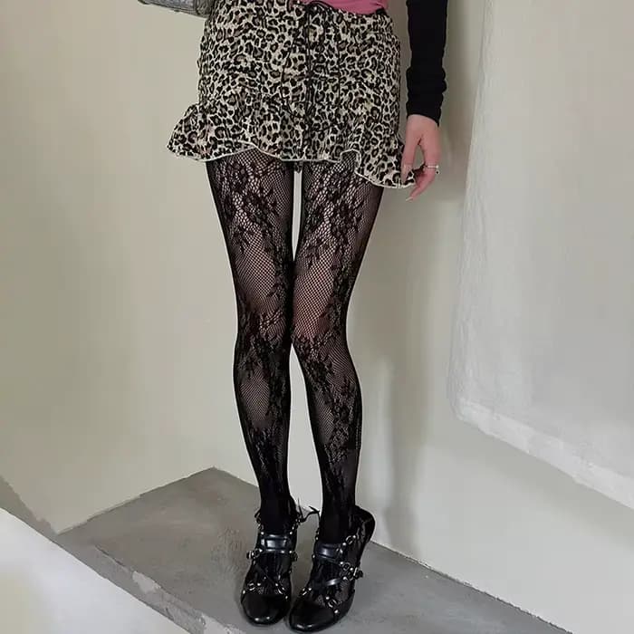 Mignon Lolita collants femmes Sexy dentelle florale cuisse haute bas