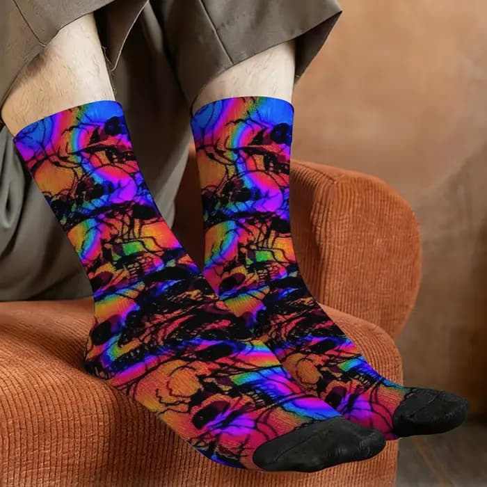 Harajuku rétro psychédélique coloré crâne foncé imprimé chaussettes pour hommes roman rue tendance style cyberpunk chaussettes décontractées cadeau de fête