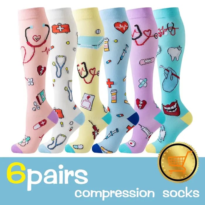 6 paires de chaussettes de Compression pour infirmières athlétiques à Circulation GRADUATED pour femmes et hommes, chaussettes hautes respirantes à motif de cœur mignon pour femmes Spo