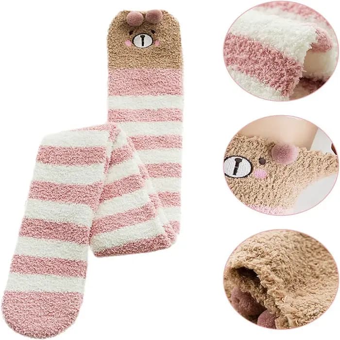 Chaussettes hautes en peluche à rayures japonaises pour femmes, jambières d'hiver, chaussettes longues, Kawaii, sourire, sites thermiques, Mori Girl