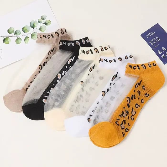 5/10 paires femmes imprimé léopard chaussettes courtes printemps été conception mince absorbant la sueur respirant doux confortable chaussettes décontractées 