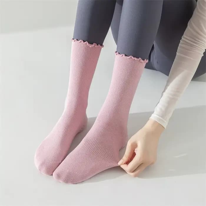 Chaussettes de yoga, chaussettes mi-mollet sans coutures, chaussettes de sport antidérapantes fines, chaussettes de fitness et de Pilates en coton peigné pour femmes