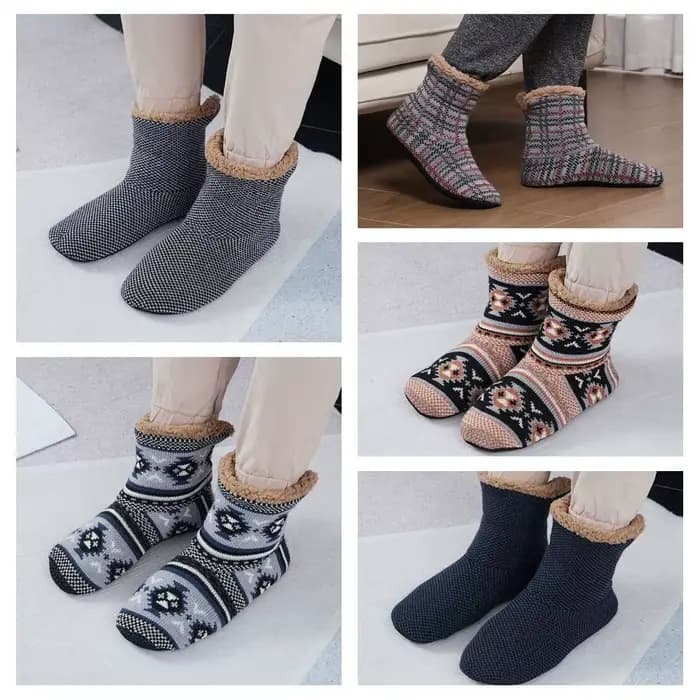 Chaussettes thermiques épaisses et mignonnes, pantoufles de couchage antidérapantes à rayures, bonneterie en fourrure, chaussettes chaudes d'hiver pour la maison