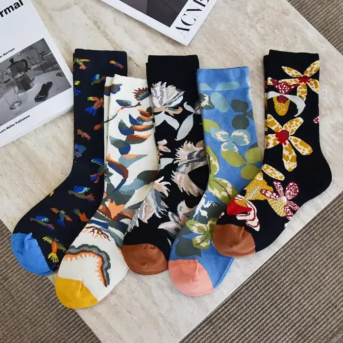 Chaussettes tendance et personnalisées pour hommes, Hip Hop, peinture à l'huile, chaussette abstraite, bouche, lettre brodée, automne, chaussettes mi-tube pour femmes