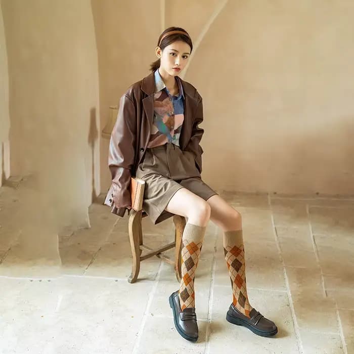 Chaussettes rétro en Jacquard à motif de diamant pour femmes