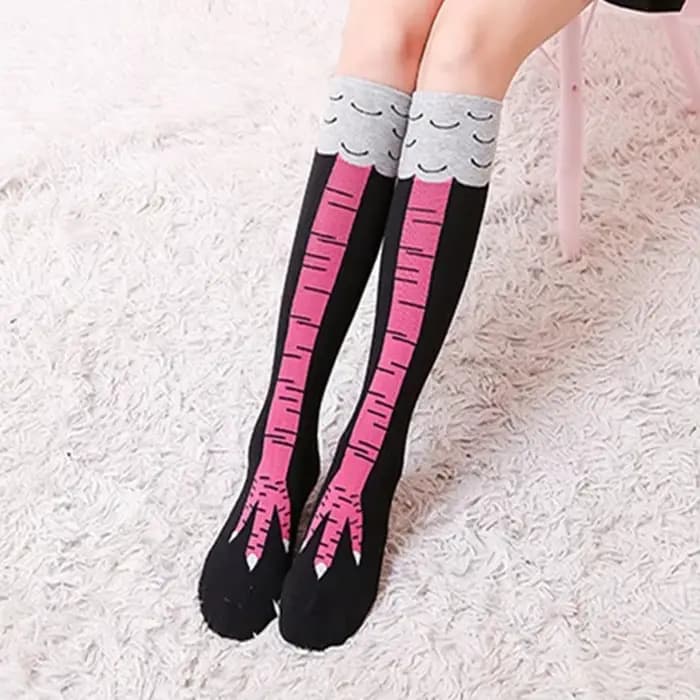 Chaussettes longues en coton avec pattes de poulet pour femmes