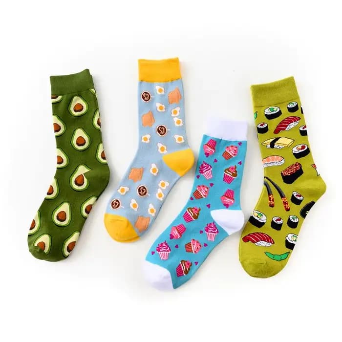 Nouveautés femmes chaussettes unisexe printemps automne dessin animé avocat Burger Sushi fruits de mer chaussette