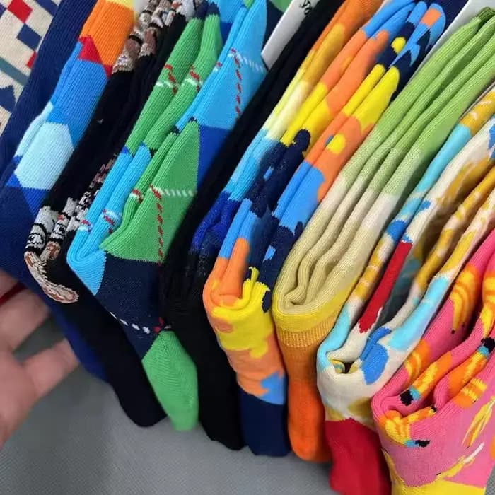 HAPPY SOCKS pour hommes à motifs de diamants Chaussettes mi-mollet évacuant l'humidité en pur coton toutes saisons TAILLE 41-46