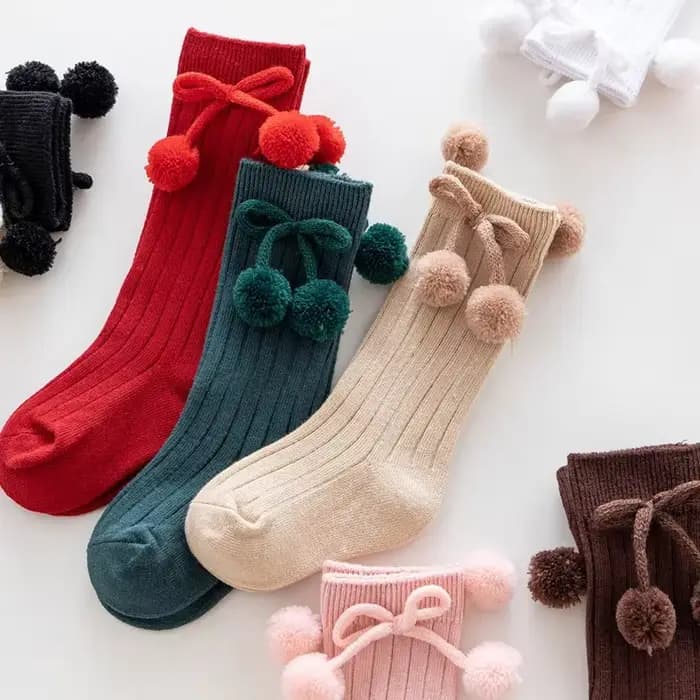 Pompon bébé garçons filles chaussettes pour enfants tricot nouveau-né automne hiver