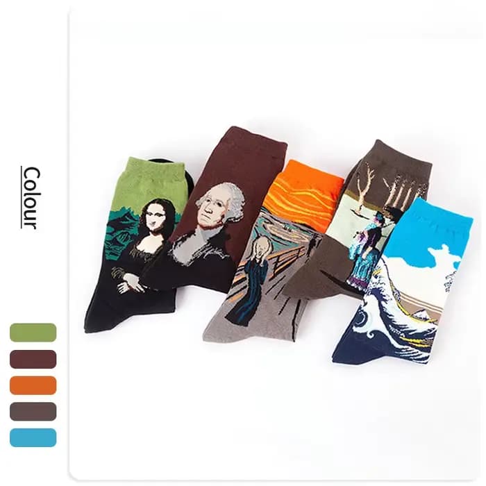 1 paire hommes coton rétro abstrait peinture à l'huile Art chaussettes Shout moderne Van Gogh nuit étoilée bonne