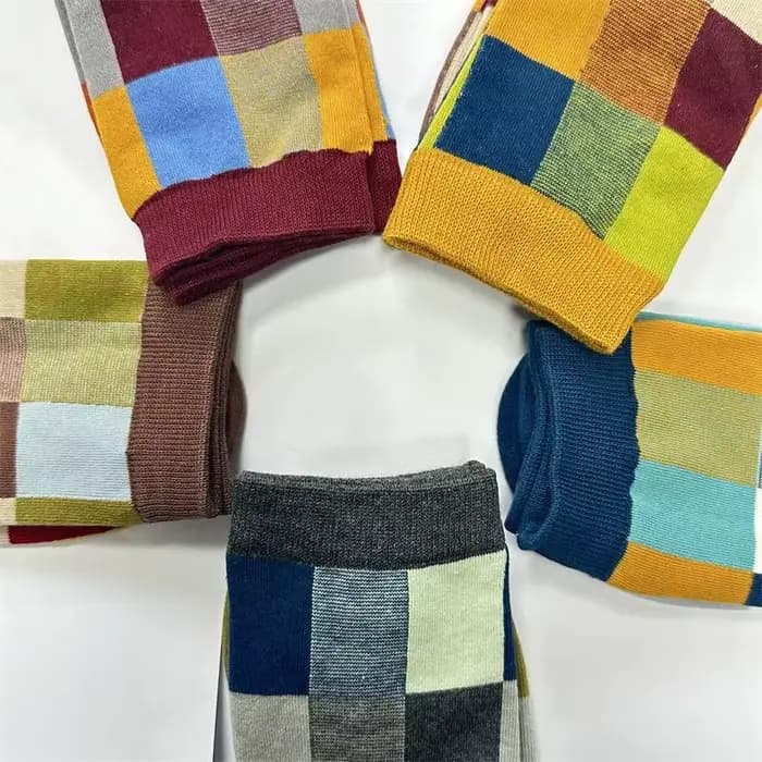 5 paires/chaussettes en coton peigné pour hommes printemps et automne chaussettes de Compression mode coloré carré