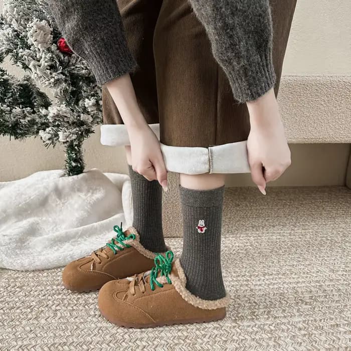 Chaussettes tendance pour femmes avec broderie de bonhomme de neige de Noël à pois, motif animal de dessin animé mignon, cadeau de Noël