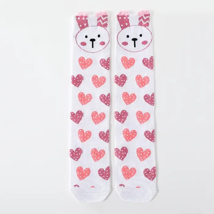 2 paires de chaussettes hautes à motif cœur de lapin pour filles, chaussettes douces et confortables pour toutes les saisons, adaptées à la vie quotidienne décontractée